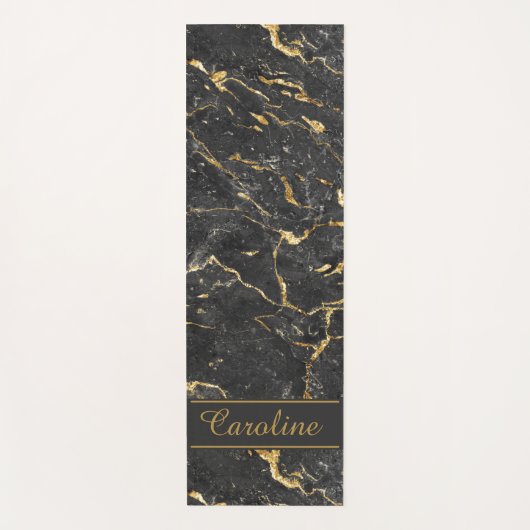 ラグジュアリーエレガントブラック金ゴールドマーブルエフェクト名 ヨガマット (正面)