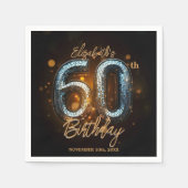 ラグジュアリーエレガントブラック金ゴールドモザイク60誕生日 スタンダードカクテルナプキン (正面)