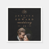 ラグジュアリーエレガントブラック金ゴールドモノグラムフォト結婚ズ スタンダードカクテルナプキン (正面)