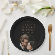 ラグジュアリーエレガントブラック金ゴールドモノグラムフォト結婚ズ