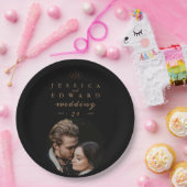 ラグジュアリーエレガントブラック金ゴールドモノグラムフォト結婚ズ ペーパープレート (パーティー)