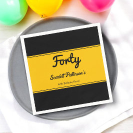 ラグジュアリーエレガントブラック&金ゴールドシック40th誕生日 スタンダードカクテルナプキン