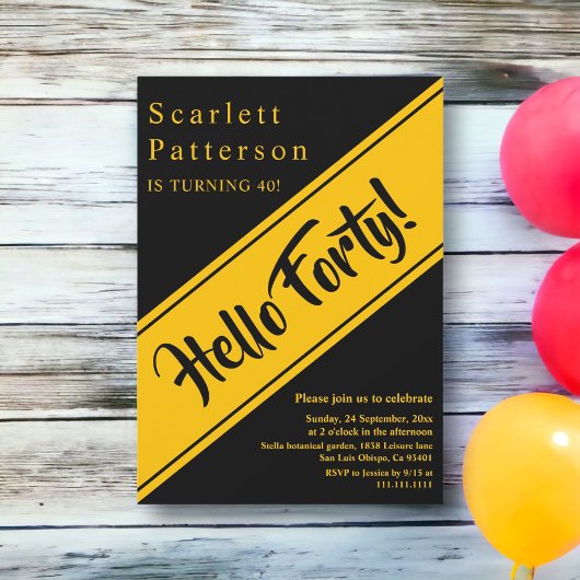 ラグジュアリーエレガントブラック&金ゴールドシック40th誕生日 招待状