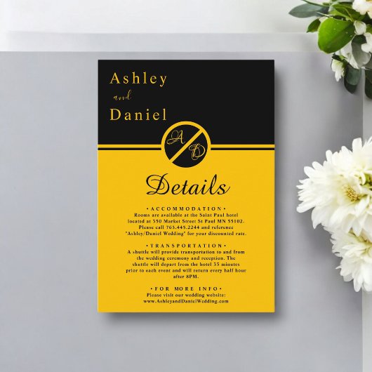 ラグジュアリーエレガントブラック&金ゴールドモノグラム結婚ズ エンクロージャーカード