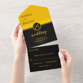 ラグジュアリーエレガントブラック&金ゴールドモノグラム結婚ズ オールインワン招待状 (貼ってはがせる)