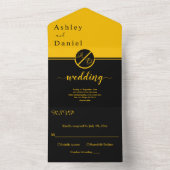 ラグジュアリーエレガントブラック&金ゴールドモノグラム結婚ズ オールインワン招待状 (内側)