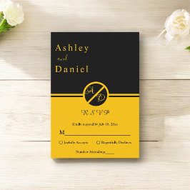 ラグジュアリーエレガントブラック&金ゴールドモノグラム結婚ズ 出欠カード