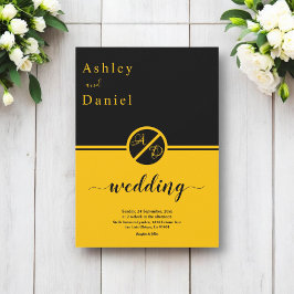 ラグジュアリーエレガントブラック&金ゴールドモノグラム結婚ズ 招待状