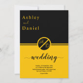 ラグジュアリーエレガントブラック&金ゴールドモノグラム結婚ズ 招待状 (正面)