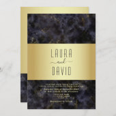 ラグジュアリーエレガントブラック&金ゴールド結婚ズ 招待状 (正面/裏面)