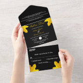 ラグジュアリーエレガントブラック&金ゴールド葉秋の結婚式 オールインワン招待状 (貼ってはがせる)