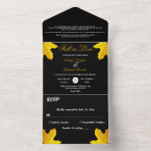 ラグジュアリーエレガントブラック&金ゴールド葉秋の結婚式 オールインワン招待状 (内側)