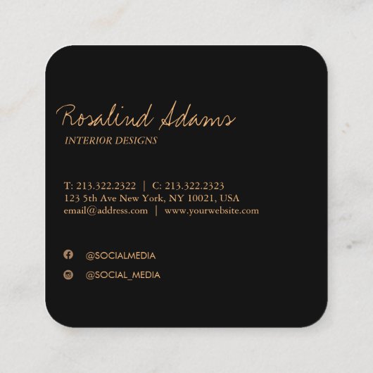 ラグジュアリーエレガントブラッシュストロークグラームフェイク金ゴールドモノグラム スクエア名刺 (裏面)