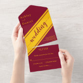 ラグジュアリーエレガントブルガンディと金ゴールドシック結婚ズ オールインワン招待状 (貼ってはがせる)