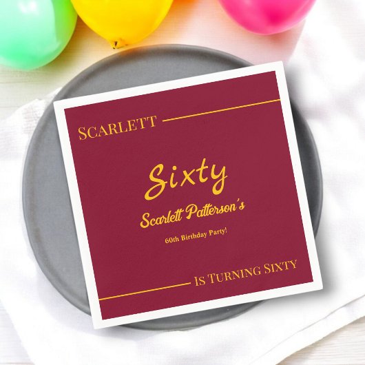 ラグジュアリーエレガントブルガンディーアンド金ゴールドモダン誕生日 スタンダードカクテルナプキン