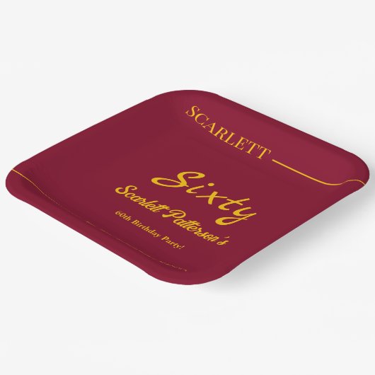 ラグジュアリーエレガントブルガンディーアンド金ゴールドモダン誕生日 ペーパープレート (傾斜あり)