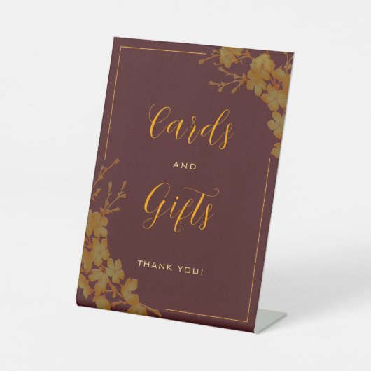 ラグジュアリーエレガントブルゴーニュ&金ゴールドフローラカードギフト 台座サイン (正面)