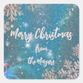 ラグジュアリーエレガントブルーウィンターワンダーランドクリスマス スクエアシール (正面)