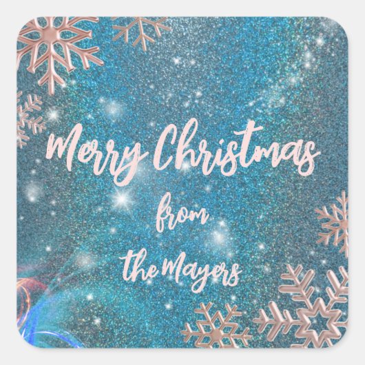 ラグジュアリーエレガントブルーウィンターワンダーランドクリスマス スクエアシール (正面)