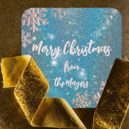 ラグジュアリーエレガントブルーウィンターワンダーランドクリスマス スクエアシール