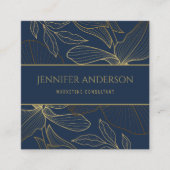 ラグジュアリーエレガントブルーネイビー金ゴールドワイルドリリー スクエア名刺 (正面)