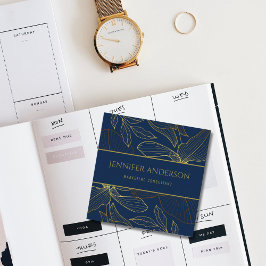 ラグジュアリーエレガントブルーネイビー金ゴールドワイルドリリー スクエア名刺