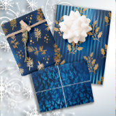 ラグジュアリーエレガントブルー金ゴールドクリスマスホリデー ラッピングペーパーシート