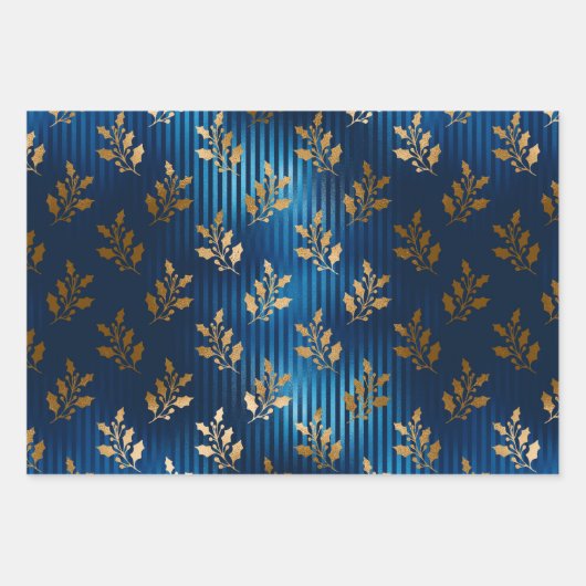 ラグジュアリーエレガントブルー金ゴールドクリスマスホリデー ラッピングペーパーシート (正面)