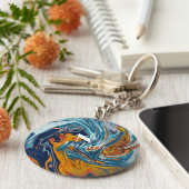 ラグジュアリーエレガントブルー金ゴールドモノグラム キーホルダー (側面)