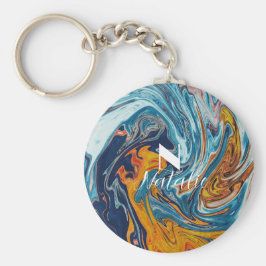 ラグジュアリーエレガントブルー金ゴールドモノグラム キーホルダー