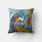 ラグジュアリーエレガントブルー金ゴールドモノグラム クッション (裏面)