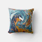 ラグジュアリーエレガントブルー金ゴールドモノグラム クッション (正面)