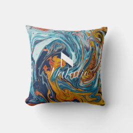 ラグジュアリーエレガントブルー金ゴールドモノグラム クッション