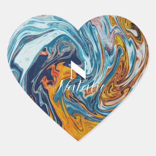 ラグジュアリーエレガントブルー金ゴールドモノグラム ハートシール (正面)