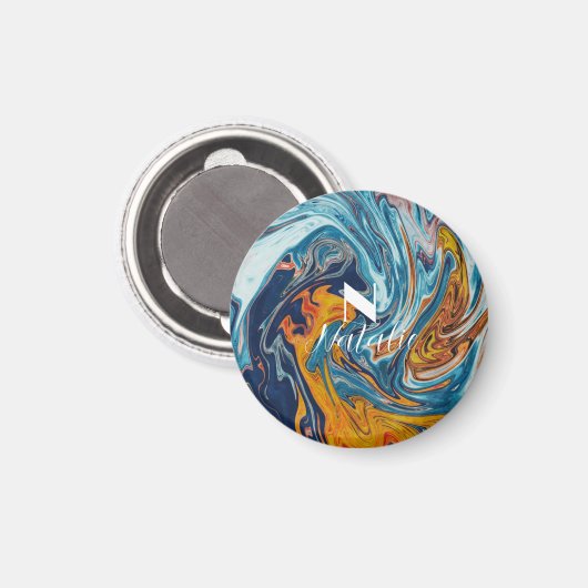 ラグジュアリーエレガントブルー金ゴールドモノグラム マグネット (正面/裏面)