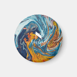 ラグジュアリーエレガントブルー金ゴールドモノグラム マグネット