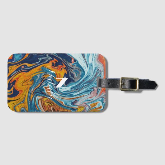 ラグジュアリーエレガントブルー金ゴールドモノグラム ラゲッジタグ (正面横)