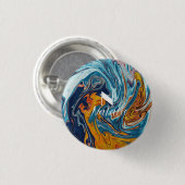 ラグジュアリーエレガントブルー金ゴールドモノグラム 缶バッジ (正面&裏面)