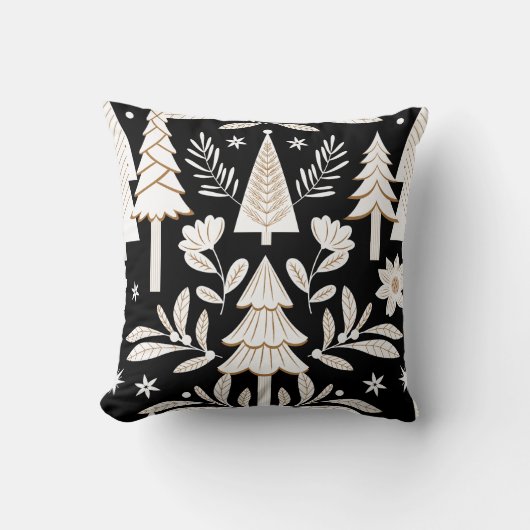 ラグジュアリーエレガントホリデーエバーグリーンフォレスト&フローラ クッション (正面)