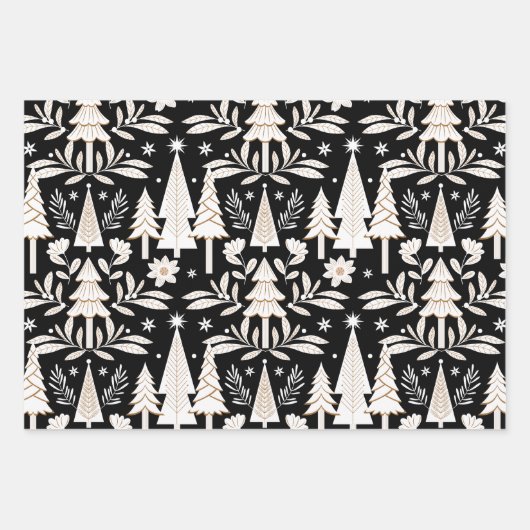 ラグジュアリーエレガントホリデーエバーグリーンフォレスト&フローラ ラッピングペーパーシート (正面2)