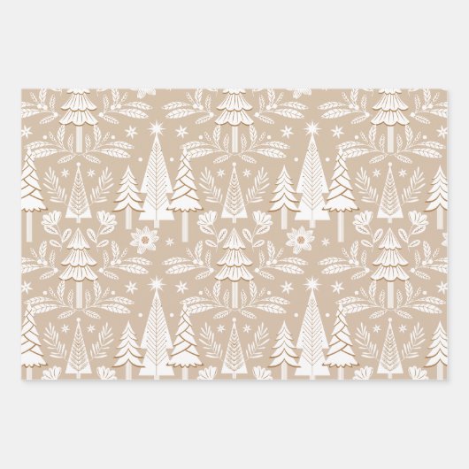 ラグジュアリーエレガントホリデーエバーグリーンフォレスト&フローラ ラッピングペーパーシート (正面)