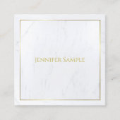 ラグジュアリーエレガントホワイトマーブル金ゴールド文字モダン スクエア名刺 (正面)