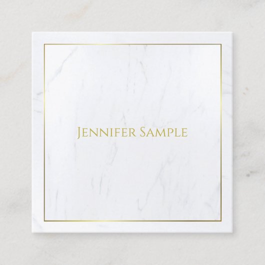 ラグジュアリーエレガントホワイトマーブル金ゴールド文字モダン スクエア名刺 (正面)
