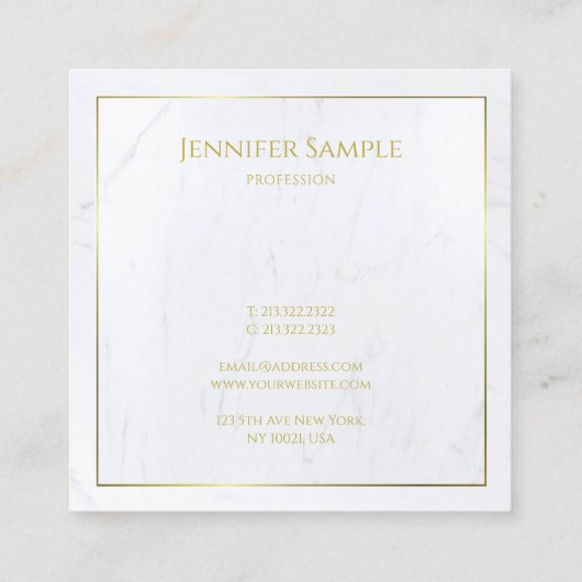 ラグジュアリーエレガントホワイトマーブル金ゴールド文字モダン スクエア名刺 (裏面)