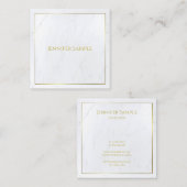 ラグジュアリーエレガントホワイトマーブル金ゴールド文字モダン スクエア名刺 (正面/裏面)