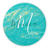 ラグジュアリーエレガントマーブルー金ゴールドブルーモダンモノグラム セラミックノブ (正面)