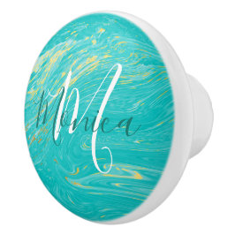 ラグジュアリーエレガントマーブルー金ゴールドブルーモダンモノグラム セラミックノブ