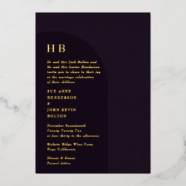 ラグジュアリーエレガントモノグラムダークボホフローラアーチ 箔招待状