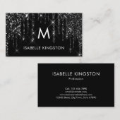 ラグジュアリーエレガントモノグラムブラックグリッタードリップ 名刺 (正面/裏面)
