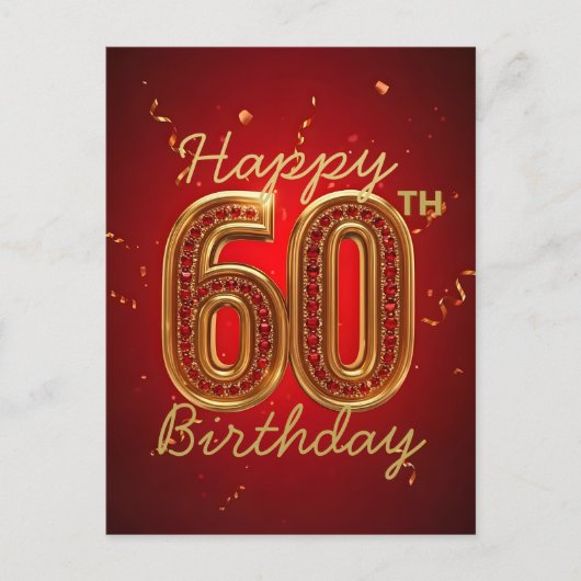 ラグジュアリーエレガントルビーレッドと金ゴールド60誕生日 ポストカード (正面)